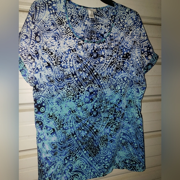 1X Plus Size Catherines Pretty Blue Paisely 💙 Shirt top blouse summer - Picture 2 of 5